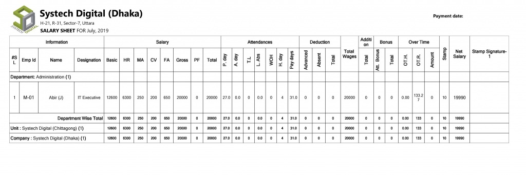 systech payroll salary sheet